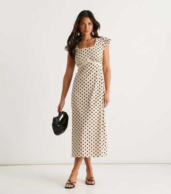 Gini London Polka Dot Print Lace Trim Midi Dress