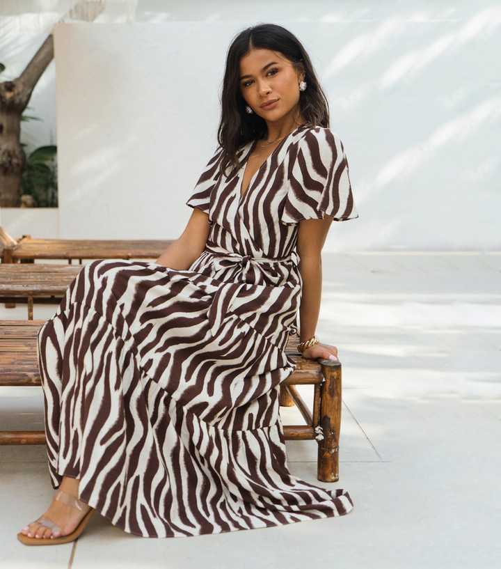Gini London Brown Zebra Print Wrap Dress