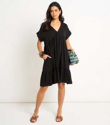 Gini London Black V Neck Tiered Smock Dress