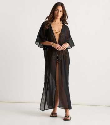 Gini London Black Flowy Open Front Kimono