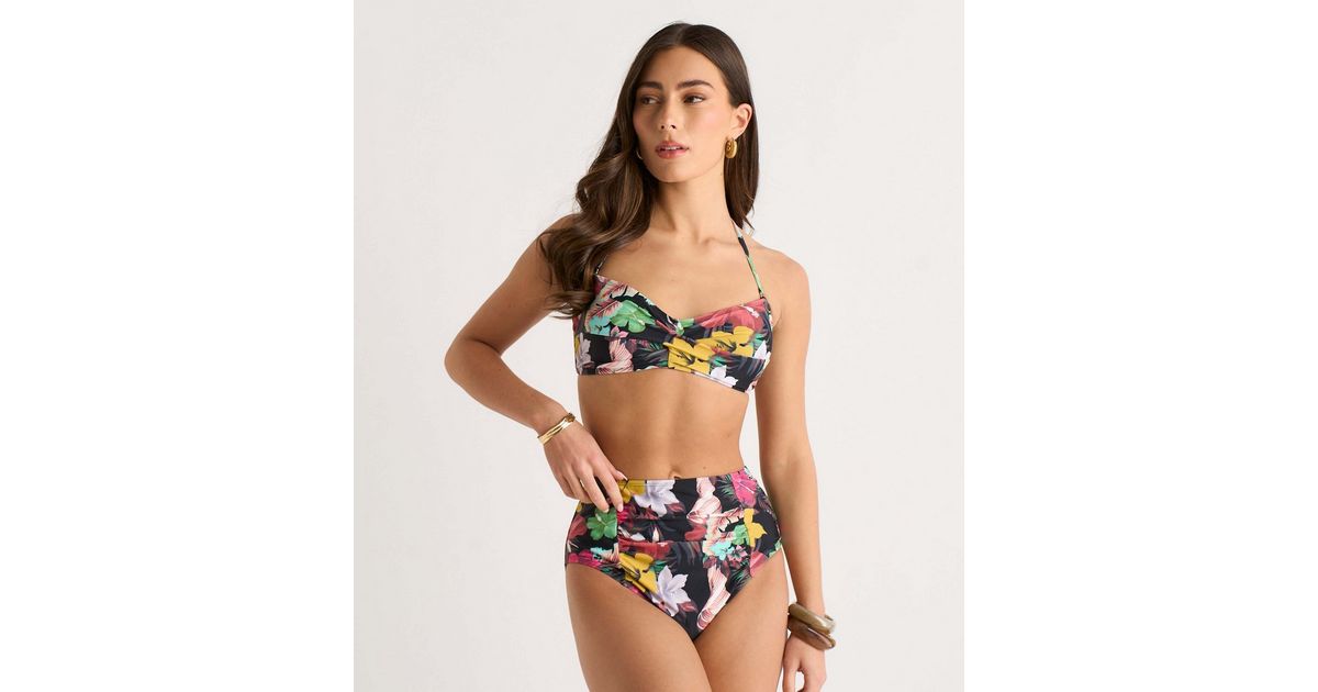 gini-london-multicolour-floral-print-gathered-front-bikini-top-new-look