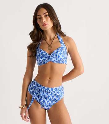 Gini London Blue Chain Print Twist Front Bikini Top