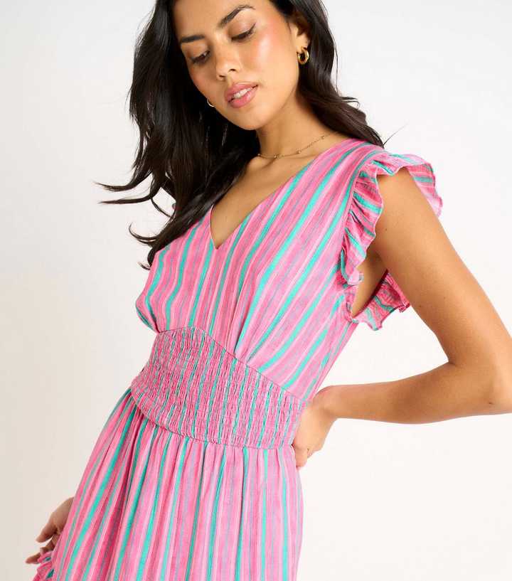 Gini London Pink Summer Stripe Waisted Maxi Dress | New Look
