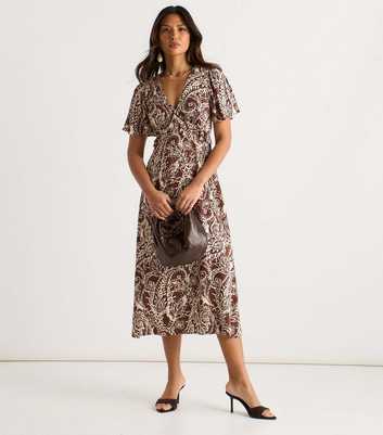 Gini London Brown Paisley Print Midi Dress