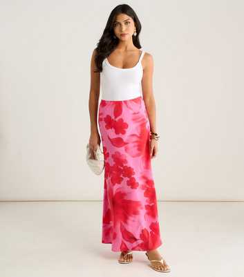 Gini London Bright Pink Floral Print Maxi Skirt