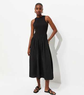 Black Asymmetric Waist Sleeveless Midi Dress
