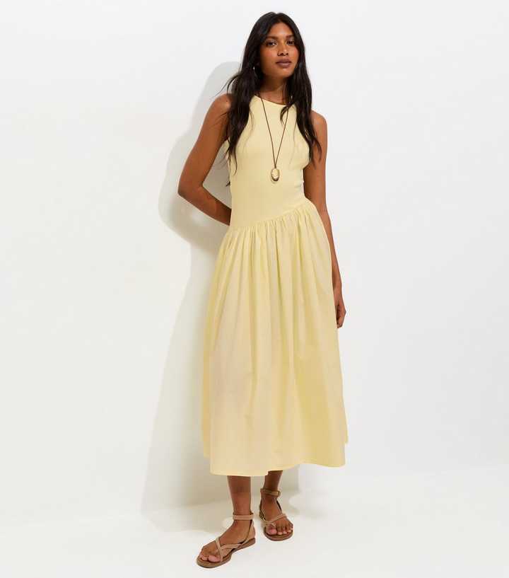 Light Yellow Asymmetric Waist Sleeveless Midi Dress | New Look