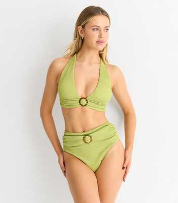 Gini London Light Green Ring Detail High Waisted Bikini Bottoms