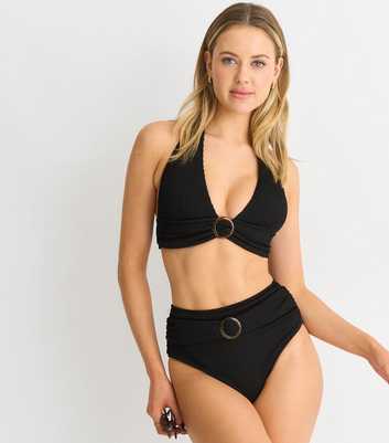 Gini London Black Ring Detail Halter Neck Bikini Top