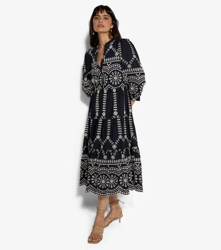 navy embroidered midi dress Nellie Embroidered Midi Dress Navy main image 1