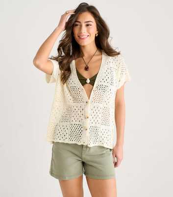 Gini London Cream Crochet Button Front Cardigan
