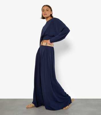 Apricot Navy Belted Palazzo Trousers
