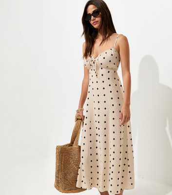 Cream Diamond Spot Strappy Midi Dress