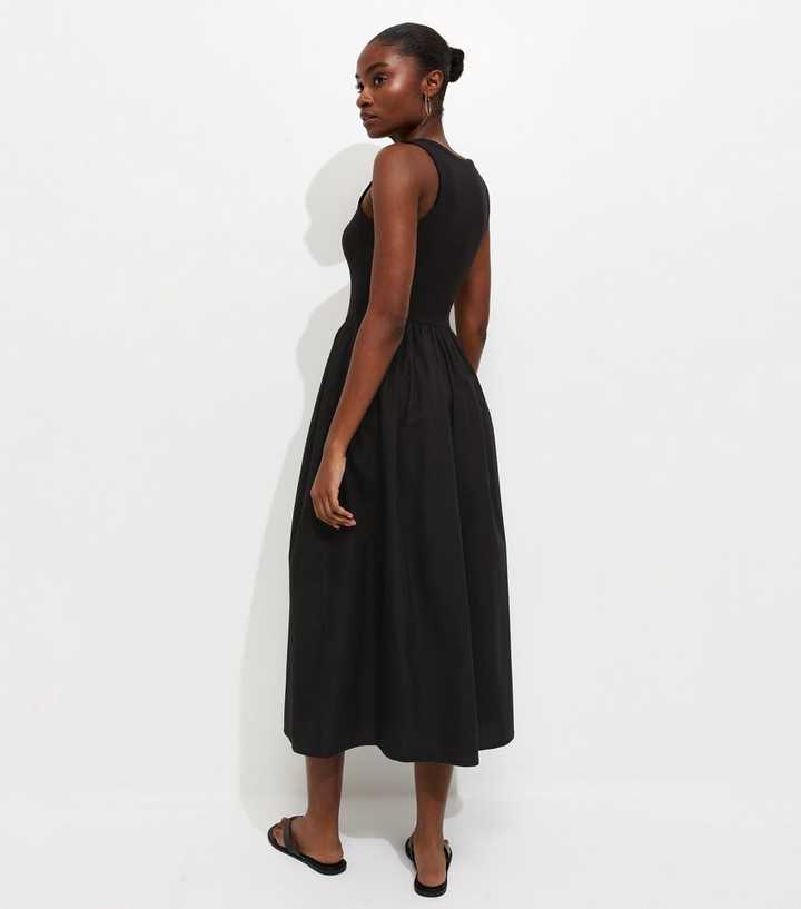Black 2-In-1 Poplin Midi Dress | New Look