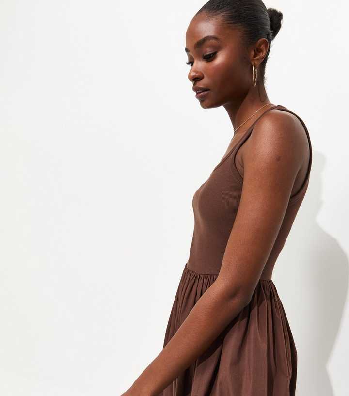 brown poplin dress Dark 2-In-1 Midi New Shirting Poplin