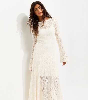 Cream Lace Long Sleeve Midi Dress