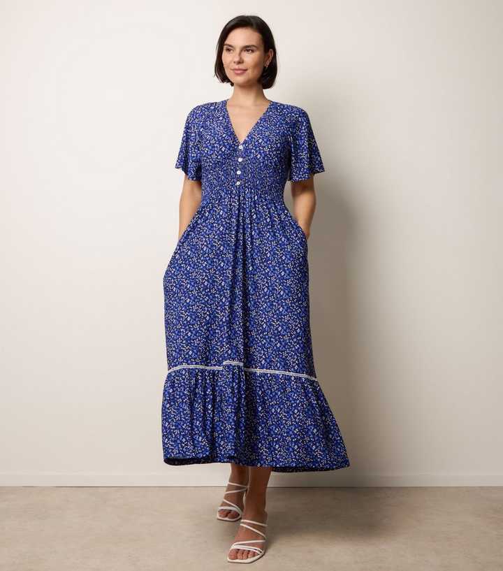 Women's Hawaiian Floral Print Maxi Dress - Casual Boho Button Midi Sleeve Dress S-3XL