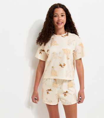 Girls Cream Dog Print T-Shirt and Shorts Pyjama Set