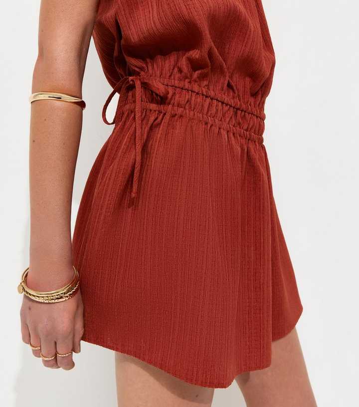 Dark Red Dropped Waist Halter Neck Mini Dress | New Look