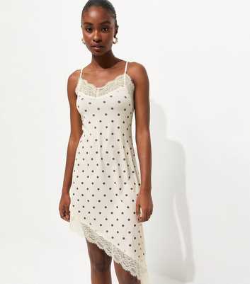 White Polka Dot Asymmetric Hem Mini Dress
