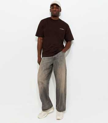 Jack & Jones Grey Relaxed Stain Effect Washed Wide Leg Jeans
