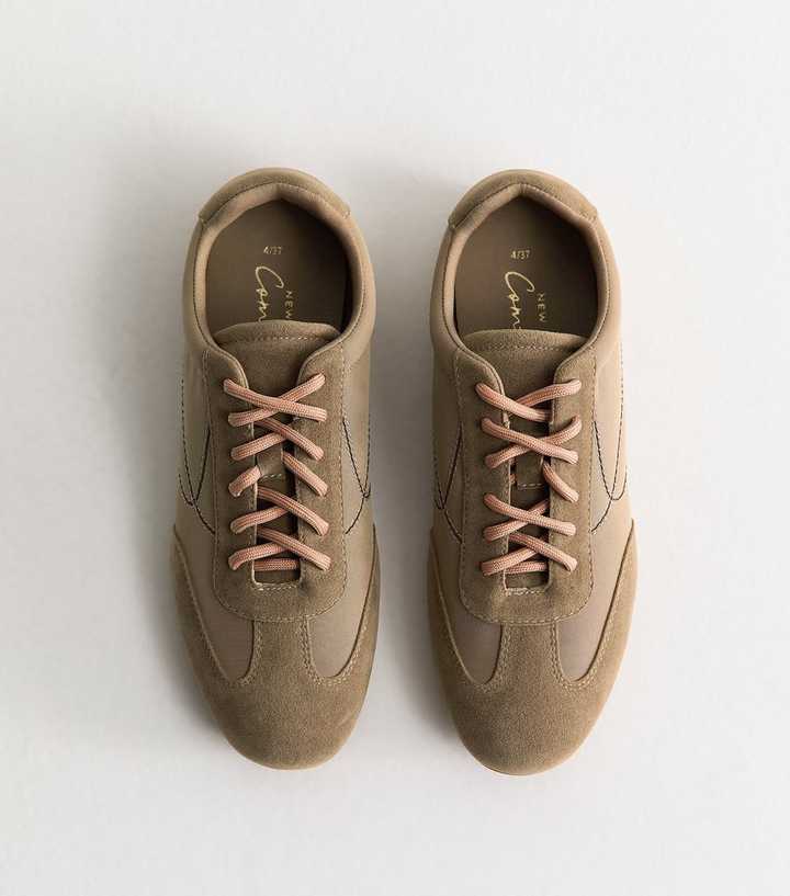 Camel Faux Suede Panelled Low Top Trainers