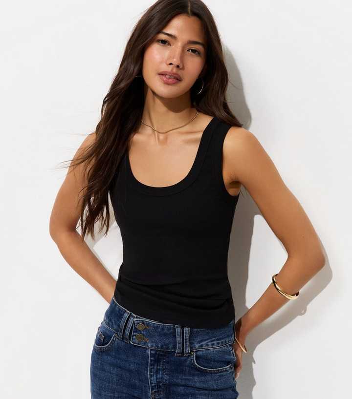 Black Cotton Rich Scoop Neck Vest Top