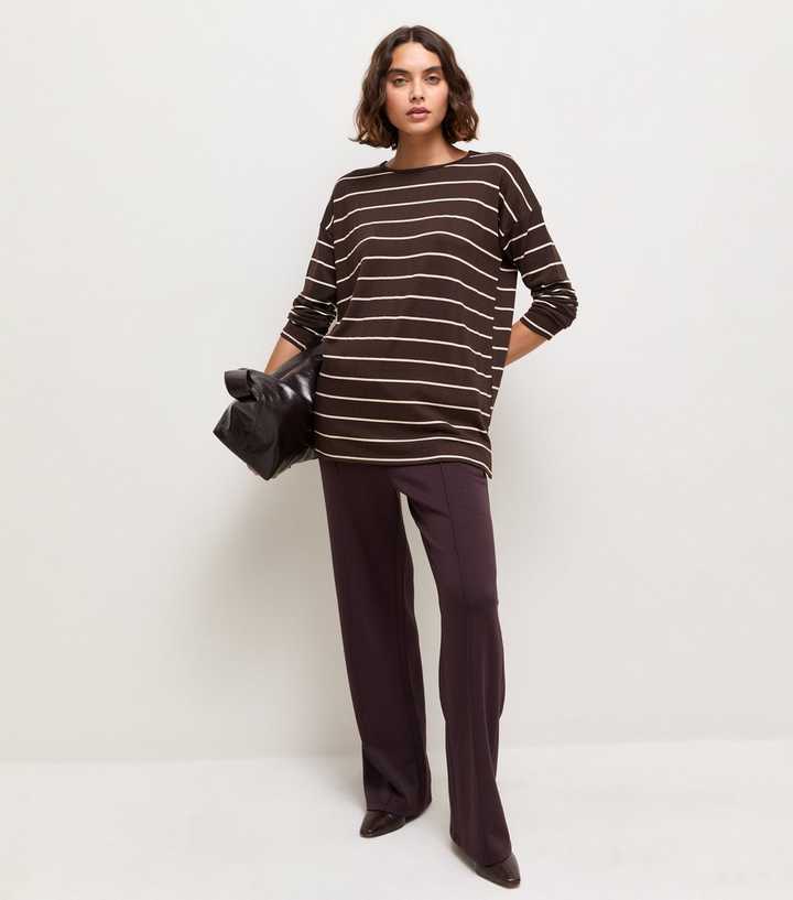 Tall Brown Soft Touch Stripe Long Sleeve Top