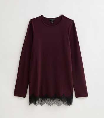 Tall Dark Burgundy Soft Touch Lace Hem Mini Dress