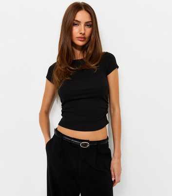 Black Cotton Rich Ruched Side Baby Tee T-Shirt