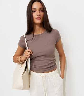 Mink Cotton Rich Ruched Side Baby Tee T-Shirt