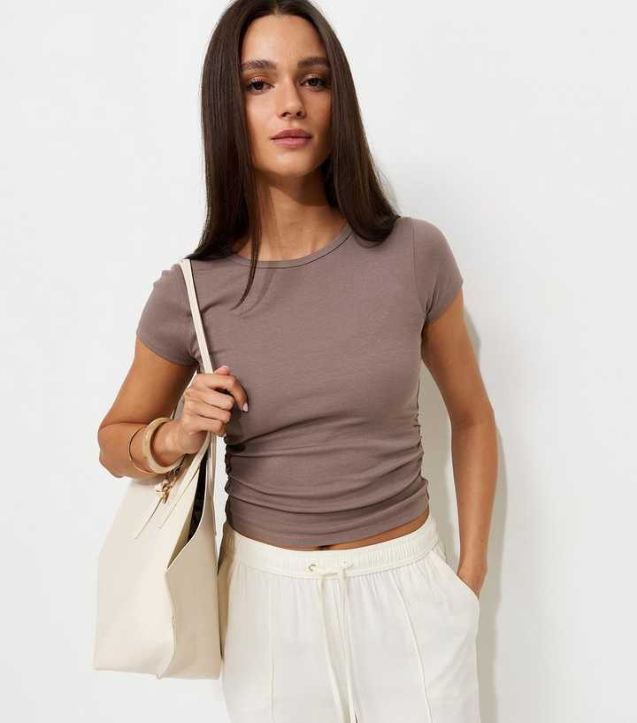 Mink Cotton Rich Ruched Side Baby Tee T-Shirt