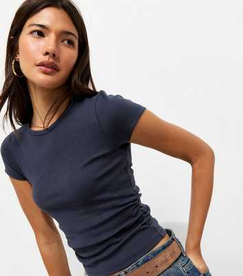 Navy Cotton Rich Ruched Side Baby Tee T-Shirt