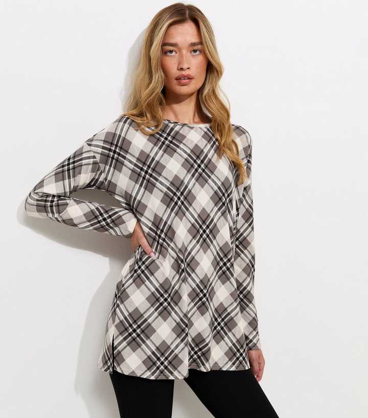 Tall Cream Soft Touch Check Print Long Sleeve Top