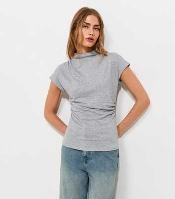 Light Grey Soft Touch Draped High Neck T-Shirt