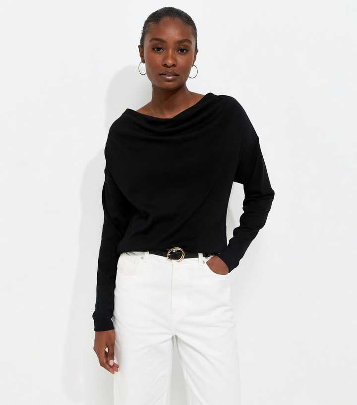 Black Cowl Neck Long Sleeve Top