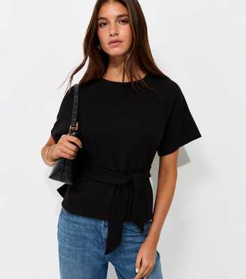 Black Soft Touch Tie Front Short Sleeve T-Shirt