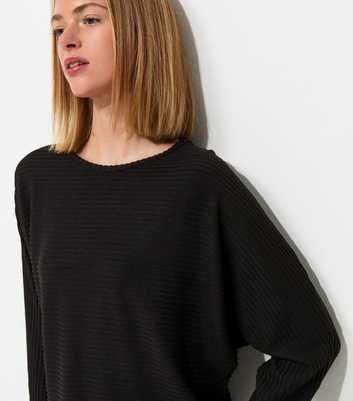 Black Soft Touch Ribbed Batwing Sleeve Top