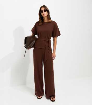 Brown Soft Touch Wide Leg Trousers