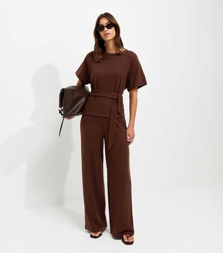 Brown Soft Touch Wide Leg Trousers