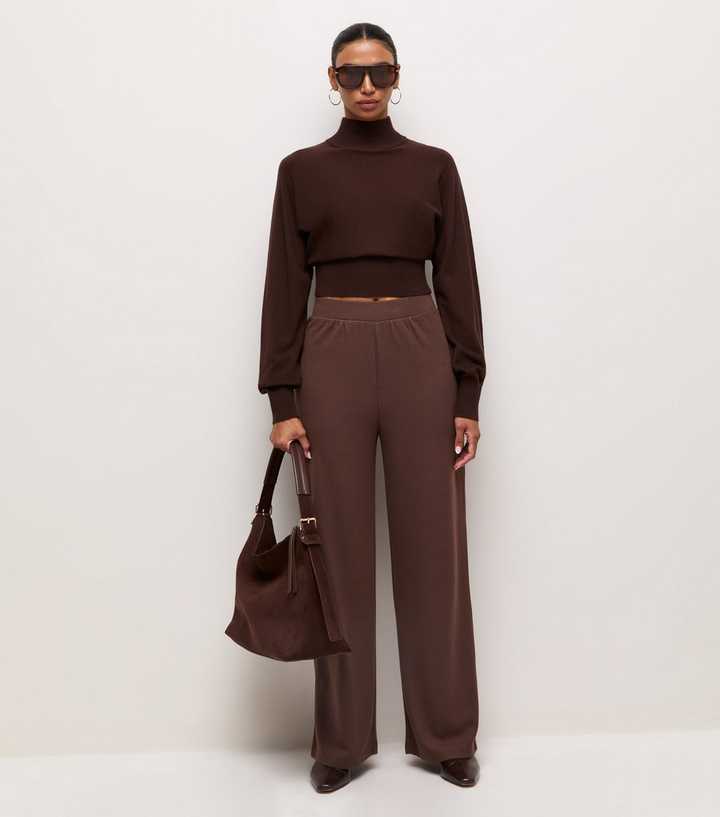 Dark Mink Soft Touch Wide Leg Trousers