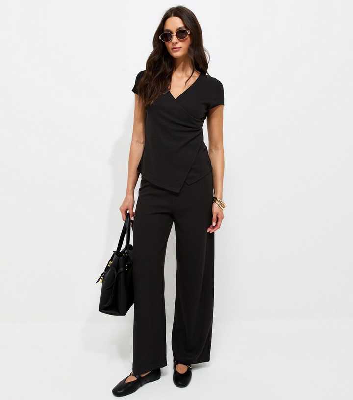 Black Soft Touch Wrap Cap Sleeve Top