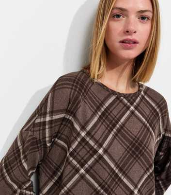 Brown Soft Touch Check Print Long Sleeve Top
