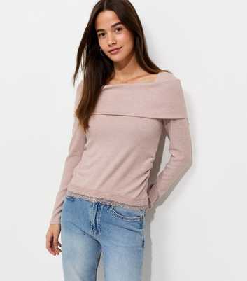 Mink Soft Touch Lace Hem Bardot Top