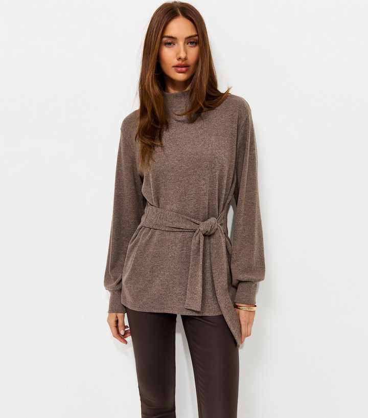 Mink Soft Touch Belted Long Sleeve Knitted Top
