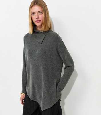 Dark Grey Soft Touch Asymmetric Hem Roll Neck Top
