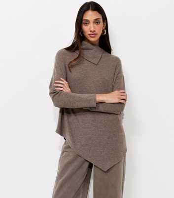 Mink Soft Touch Asymmetric Hem Roll Neck Top