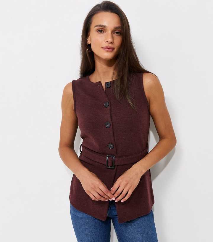 Dark Burgundy Soft Touch Belted Waistcoat