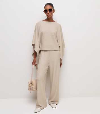 Cream Soft Touch Ribbed Wide Leg Trousers