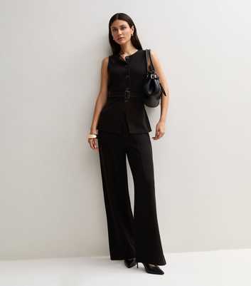Black Soft Touch Compact Knit Wide Leg Trousers